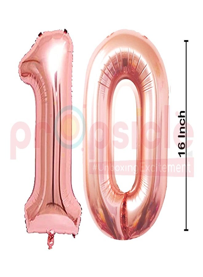 بروبسيكل بالونات هيليوم بروبسيكل مقاس 16 بوصة على شكل الرقم 10، لون ذهبي وردي، عبوة من قطعتين | بالونات عيد ميلاد/ذكرى زواج رقم 10 | الرقم 10 - Image 3